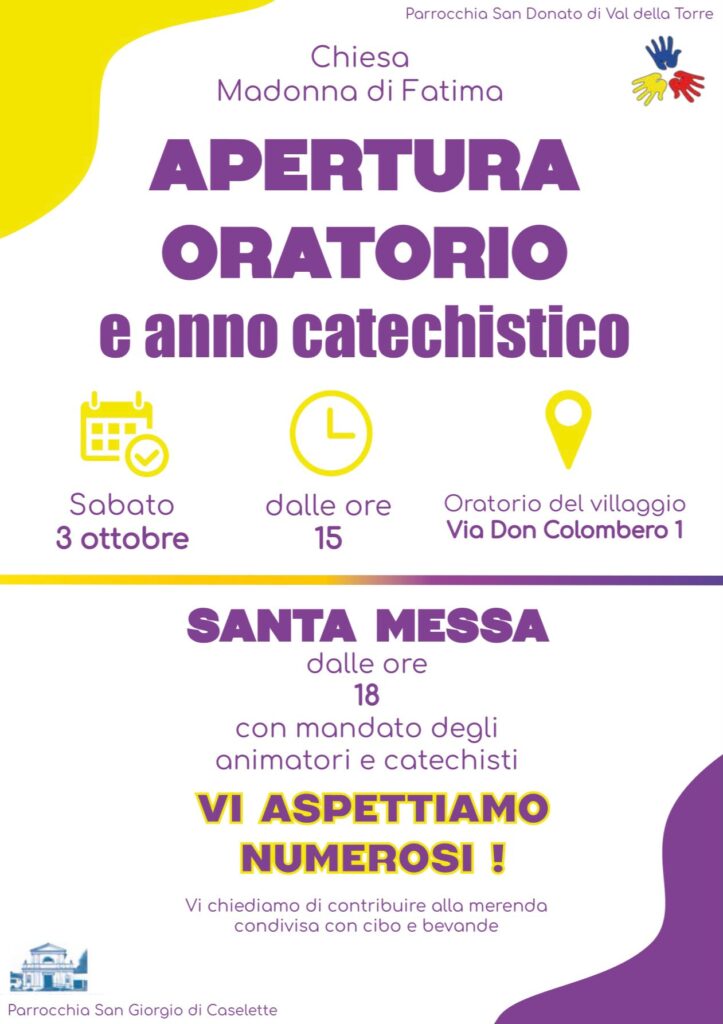 Caselette e VdT – Riapertura oratorio e anno catechistico